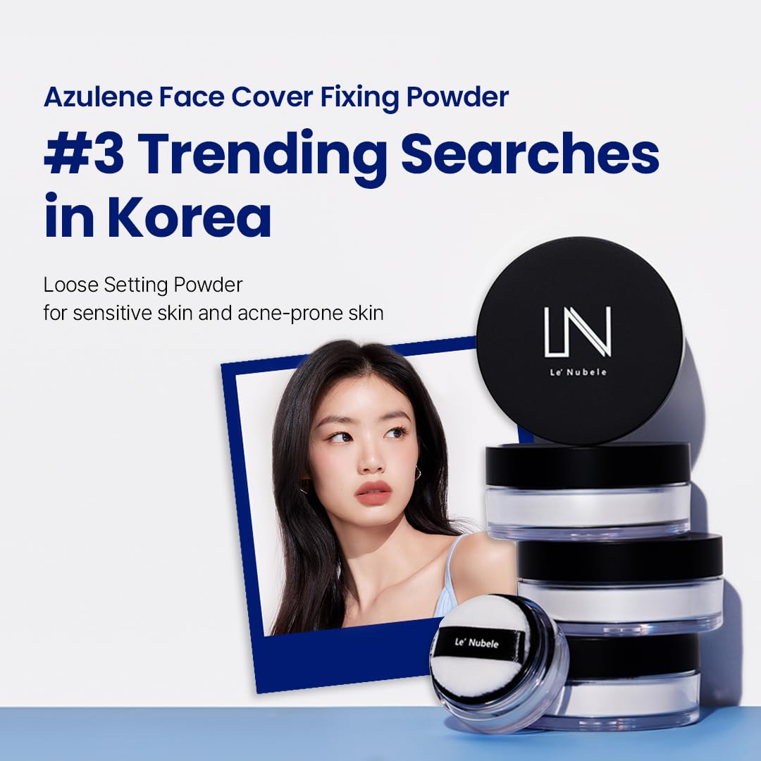 Le' Nubele Azulene Face Cover Fixing Powder Mini Size for Oily Sensitive Skin | Azulene + Talc Free | Blurring Setting Powder, Translucent Face Powder, Setting Powder Makeup, Korean Makeup | 3g•0.10oz