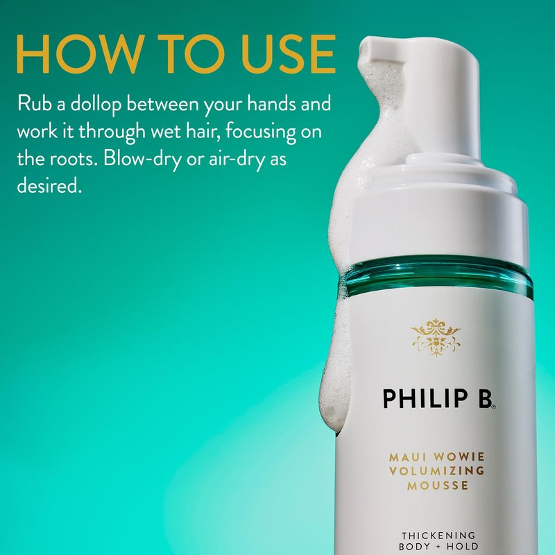 PHILIP B Maui Wowie Volumizing Mousse, 5.5 fl. oz. (163 ml) - For Thickening Body + Hold, Boost Volume & Add Lift at Roots, Never Stiff or Sticky
