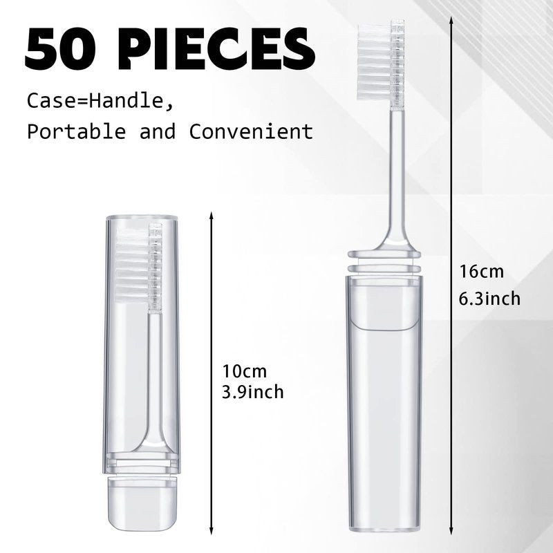 Rtteri 50 Pcs Travel Toothbrush Kit Bulk Folding Tooth Brush with Cover Transparent Potable Travel Size Mini Toothbrush Small Foldable Manual Tooth Brushes for Adult Camping School (Clear)