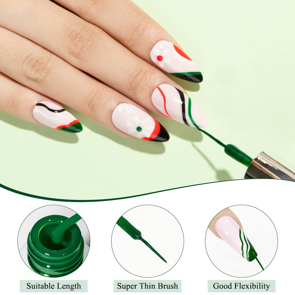 MIZHSE Gel Liner Nail Art Polish Christmas Spider Line 7ml, Drawing Painting Swirl French Nail Design, Green Red Manicure Set for Gel Paint