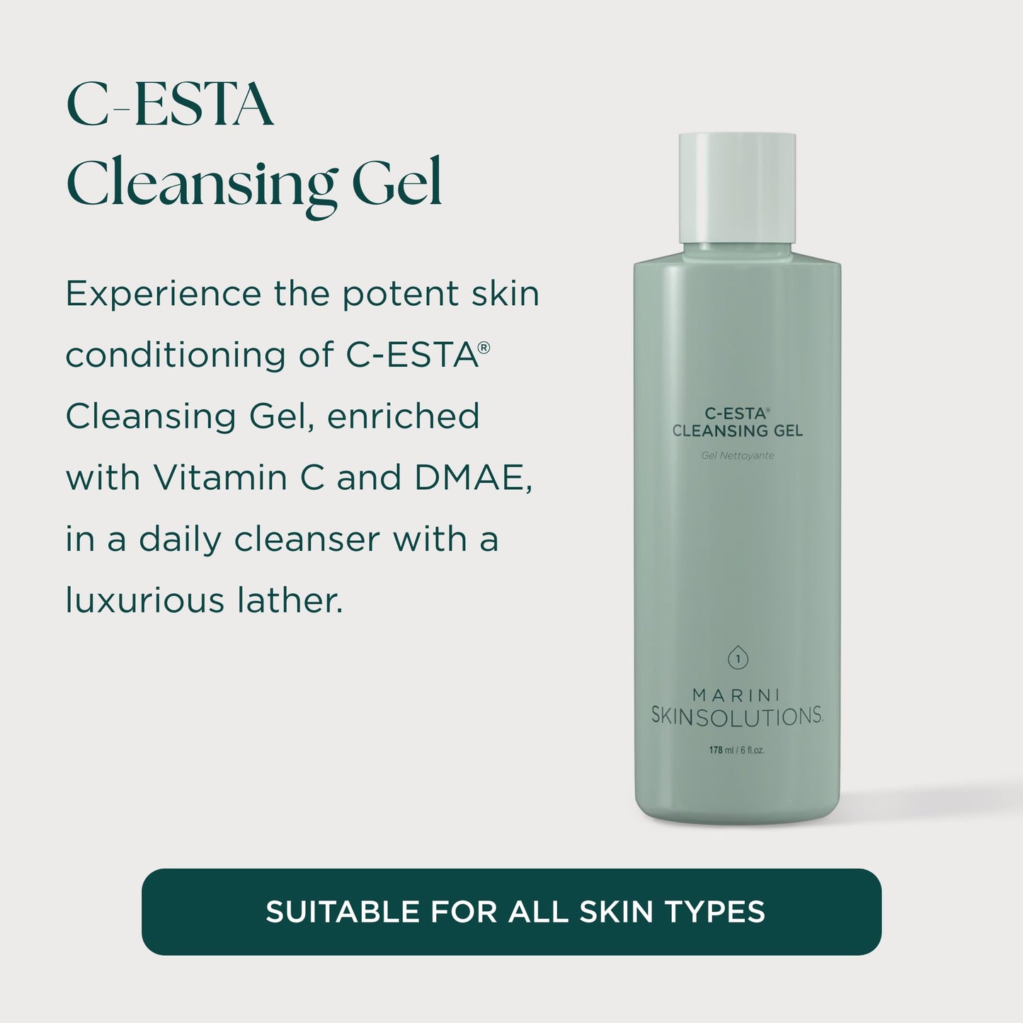 Marini SkinSolutions C-ESTA Cleansing Gel - Vitamin C Face Cleanser with DMAE - Cruelty Free - Made in the USA - 6 fl oz