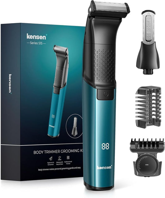 Body Hair Trimmer for Men - 6.0 Upgraded Electric Beard Trimmer, 2-in-1 Dual-Head Shaver and Body Groomer Connectivity Hybrid Face IPX6 Wet/Dry Use Groin & Ball Hair Painless Electric Razor Green