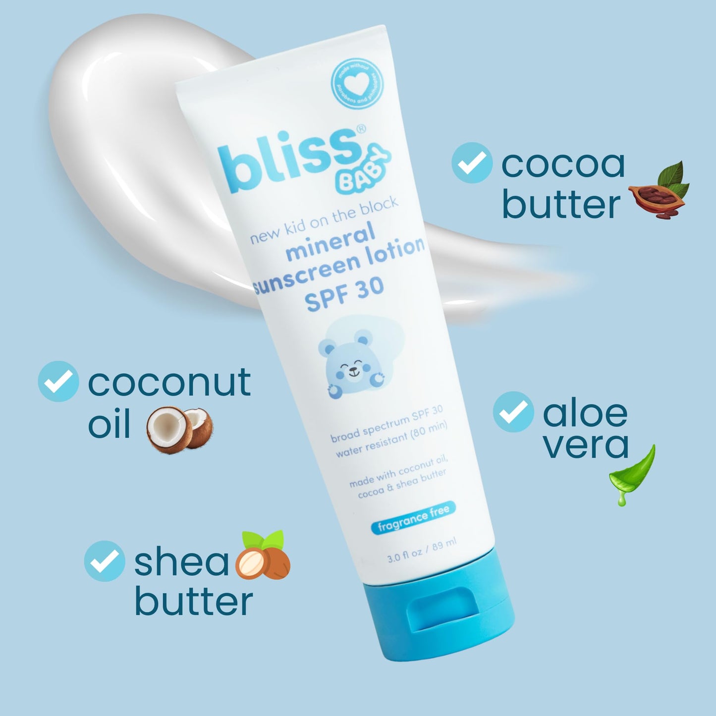 Bliss Baby Sunscreen, Premium SPF 30 Sunscreen Mineral Lotion, Natural Zinc Oxide, Hypoallergenic, Non-toxic, Water-Resistant, Vegan, Sensitive Skin - For Babies, Toddlers, Kids & Whole Family