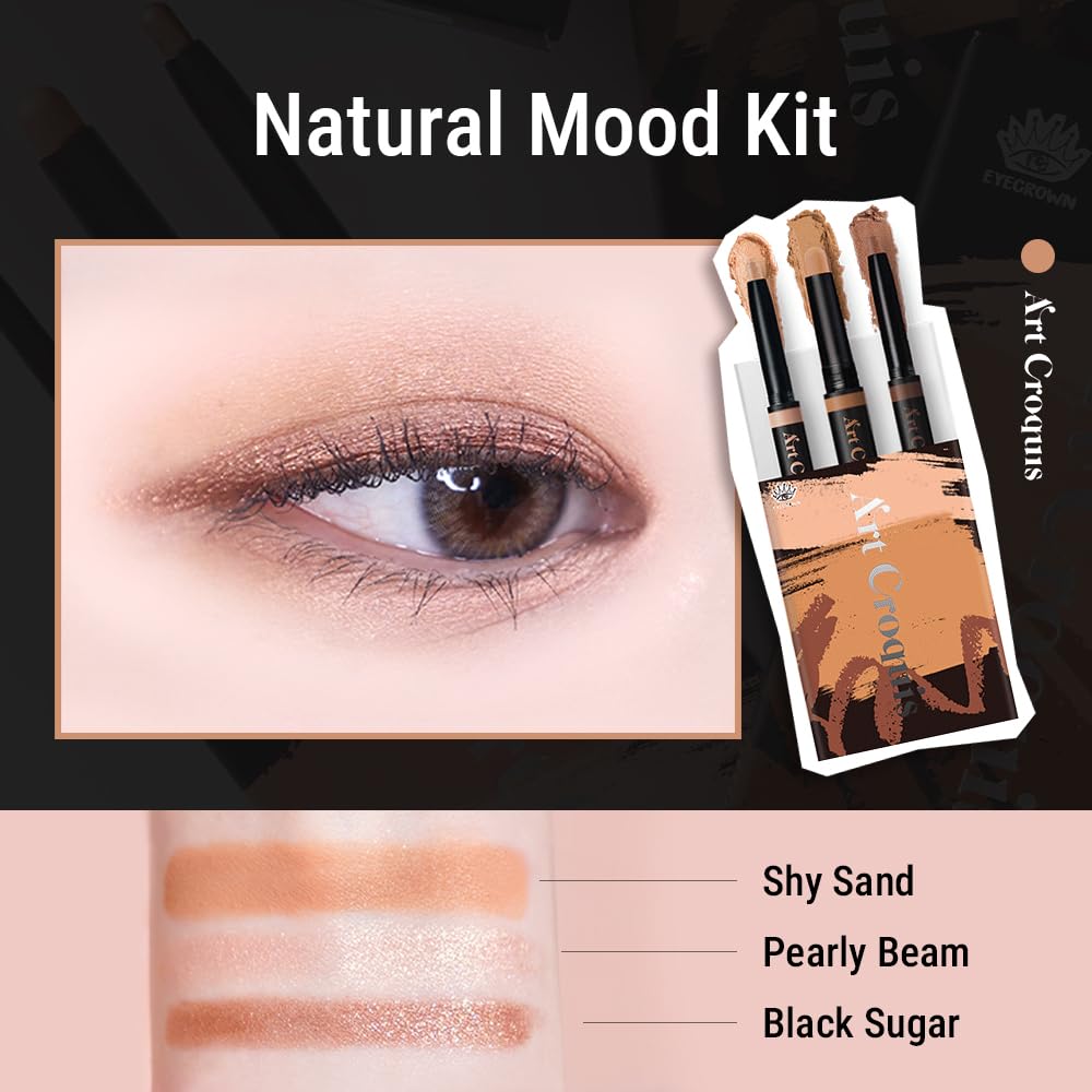 MAKEHEAL EYECROWN ARTCROQUIS STICK SHADOW, Buildable, glitter eye shadow, liner, cream [NATURAL MOOD KIT]