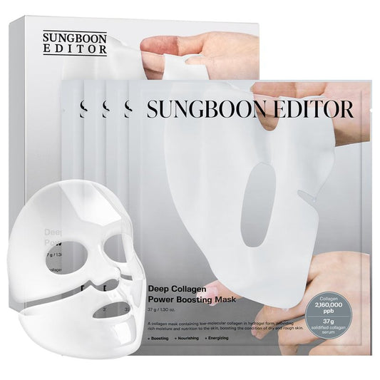 SUNGBOON EDITOR Revitalizing Combo & Smooth-Looking Boosting Duo, Deep Collagen Power Boosting Mask (4ea) & Deep Collagen Power Boosting Cream In Serum, Self-Care Gift Set for Women, Korean Skincare