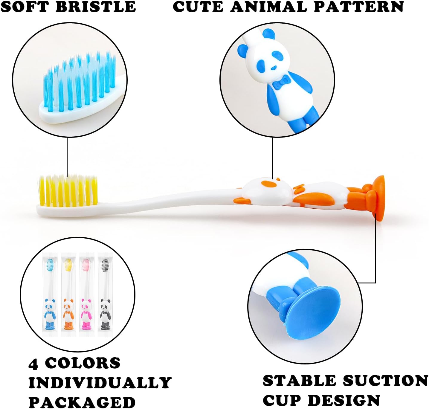 Disposable Toddler Toothbrush - Bulk Pack of 200 Suction Cup Animal Brushes for Kids Age 2+ | Individually Wrapped for Home, School, Travel