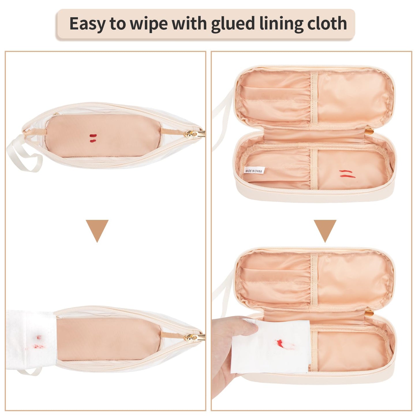 Ethereal Clear Makeup Bag, Cream Small Cosmetic Bag Travel Makeup Bag for Women TSA Approved Toiletry Bag Portable Makeup Pouch
