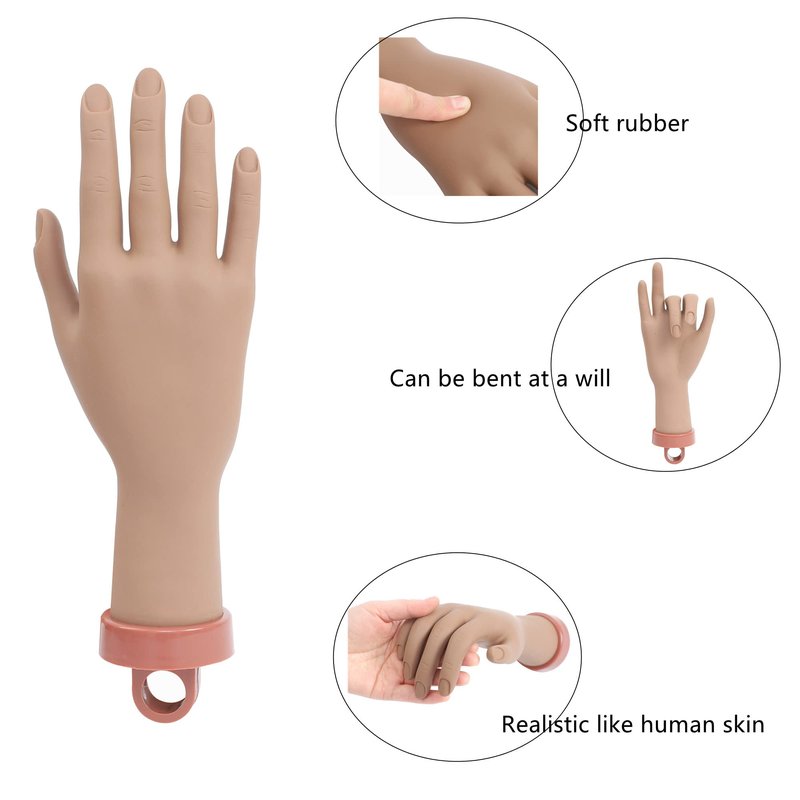 Practice Hand Kit for Acrylic Nails Fake Hand for Fake Nails Practice Hand and C- Clamp Holder Nail Mannequin Hand for Acrylic Kit Hand Practicing for Acrylic Nails (Dark Hand)