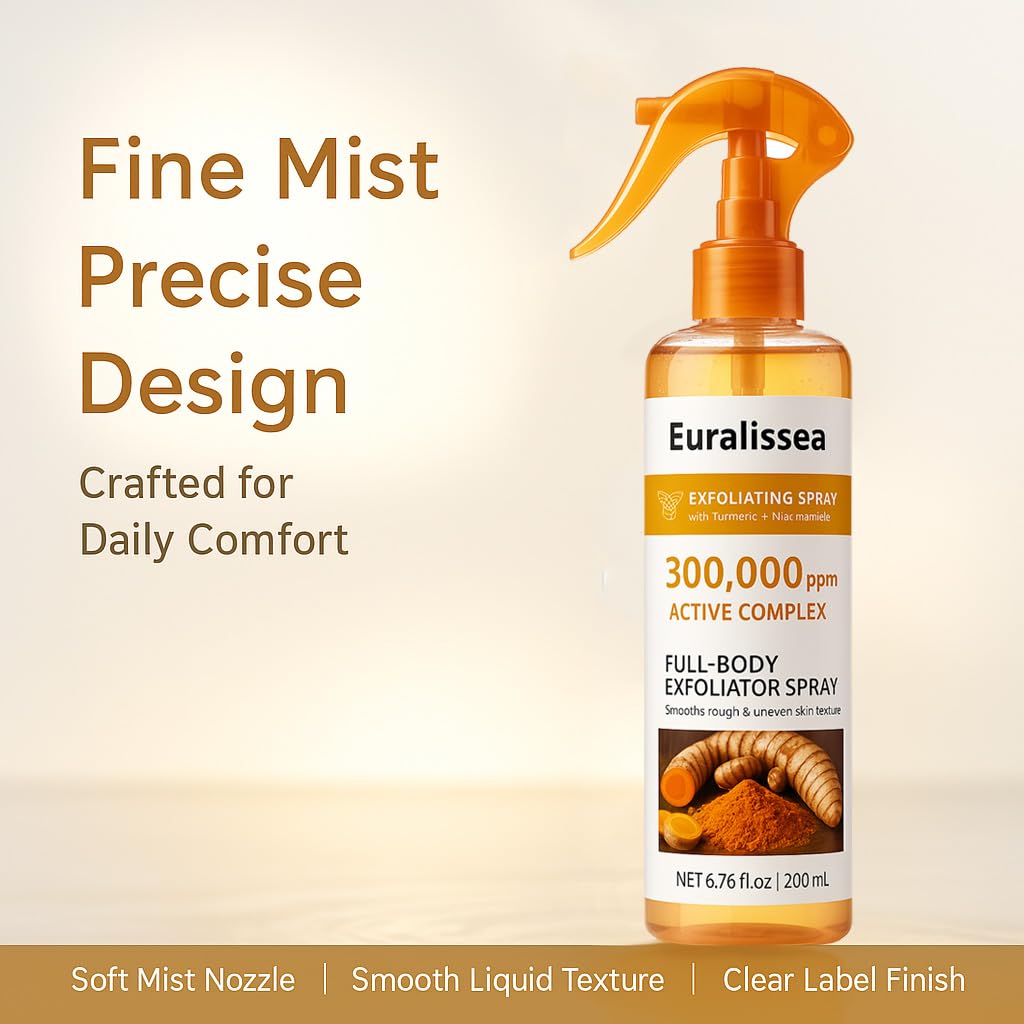 Euralissea Peel Shot Body & Face Turmeric Mist – Botanical Exfoliating & Skin Comfort Spray for Smooth, Radiant, and Supple Feel 200mL