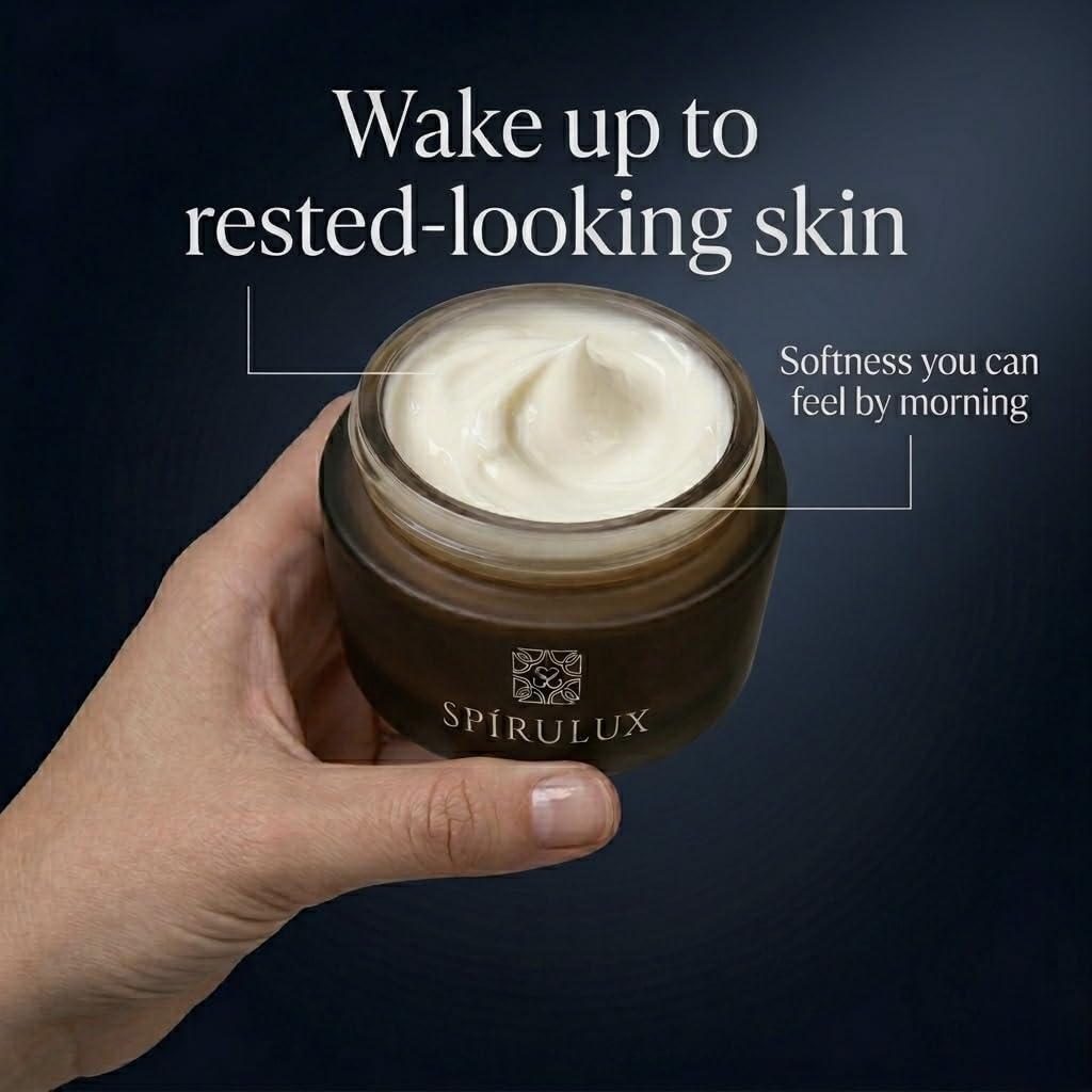 SPÍRULUX Cell Repair Midnight Therapy Cream – Luxury Saffron Anti Aging Night Cream for Mature Skin, Deep Restoring Over Night Face Moisturizer for Wrinkles (2.68 oz)