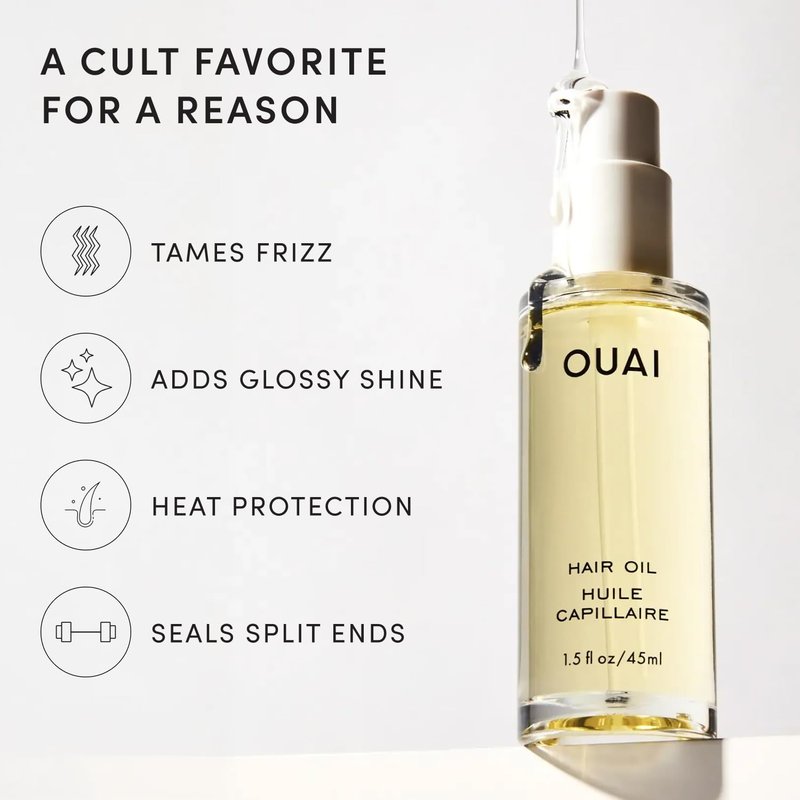 OUAI Hair Oil - Frizz Control Heat Protectant Oil for Shine & Smooth Split Ends | Color Safe, 1.5 fl oz