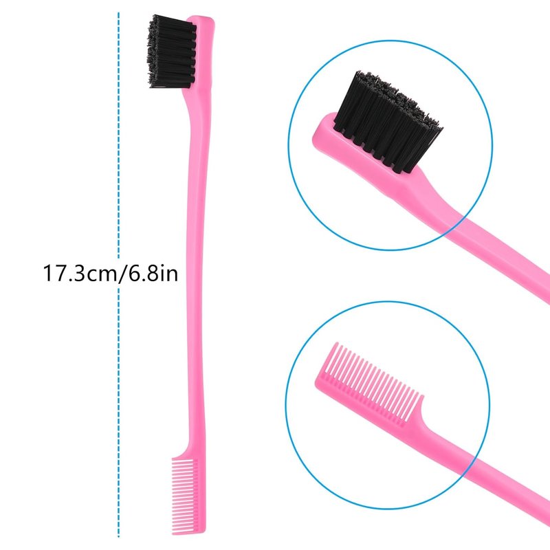 Double-Sided Edge Control Hair Brush Set - Professional Dual-Sided Comb with Bristles | Pink, Purple, Black