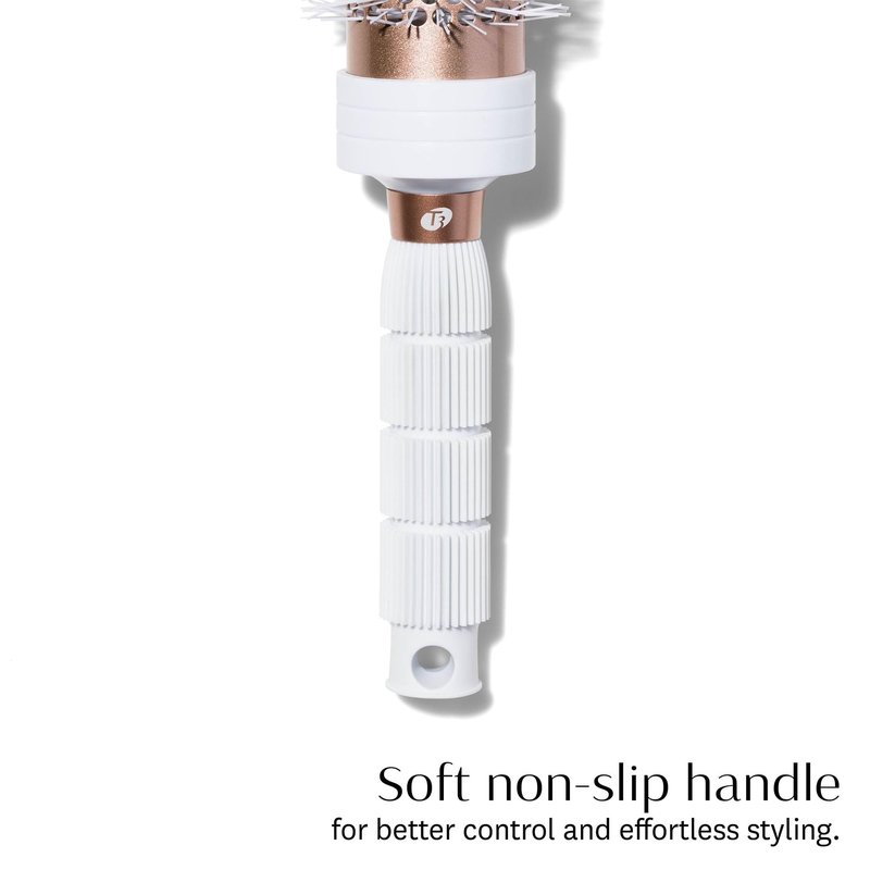 T3 Volume Round Hair Brush CeramicCoated Barrel Vented Round Brush for Blow Drying Heat Resistant Bristles, White/Rose Gold