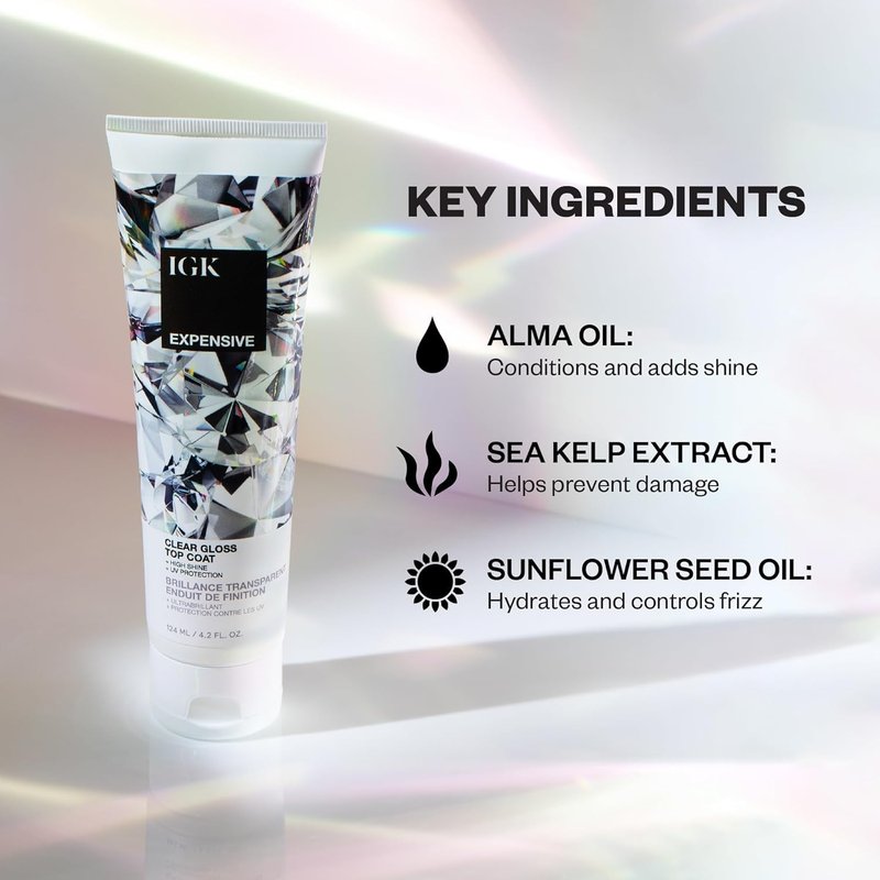 IGK Clear Gloss Top Coat - Shine, Strengthen & Smooth Finish | Vegan & Cruelty-Free | 4.2 Oz (Pack of 2)