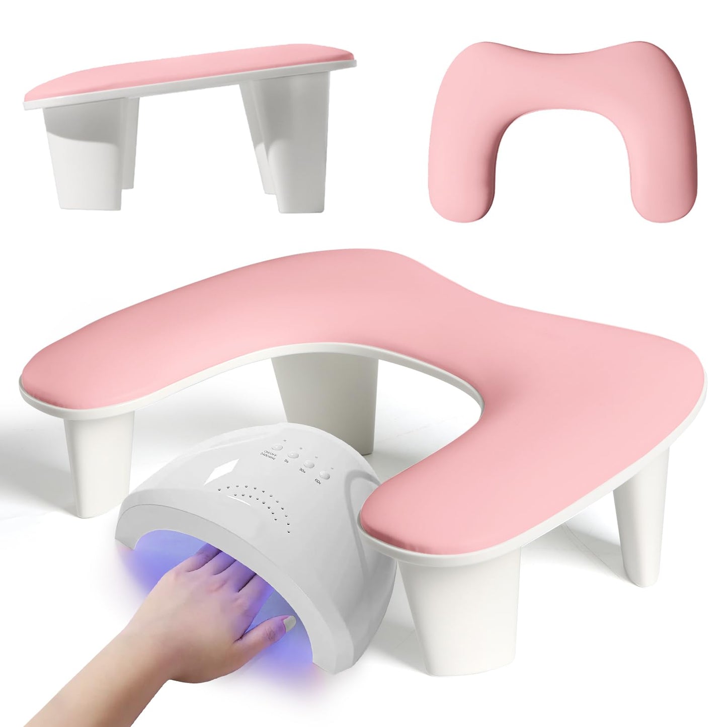 Nail Arm Rest for Nail Tech, U-shaped Manicure Hand Rest Stand, Luxurious Big Microfiber PU Leather Armrest for Clients-Pink