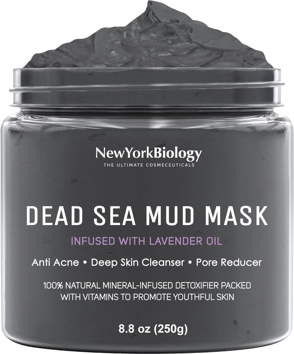 New York Biology Dead Sea Mud Mask for Face and Body Infused with Lavender with 3 pcs Face Mask Brush Applicators - Spa Quality Pore Reducer for Acne, Blackheads and Oily Skin