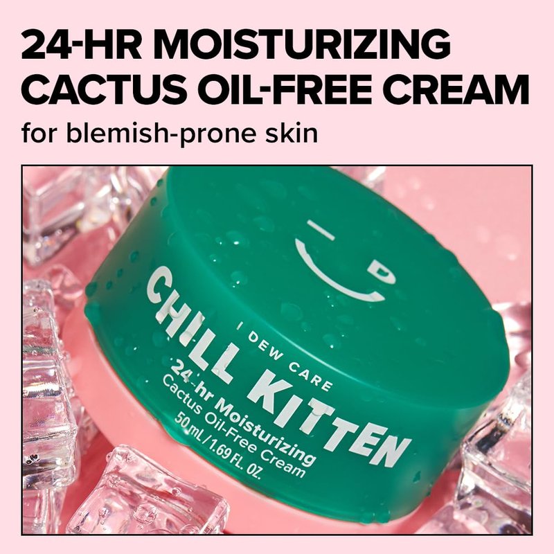 I DEW CARE Heartleaf Face Cream - Chill Kitten | Moisturizer with Moringa Seed, Prickly Pear, Aloe Vera Gel, Cactus Oil-Free, Glass Skin Look, Daily Use, for Dry Skin, 1.69 FL Oz