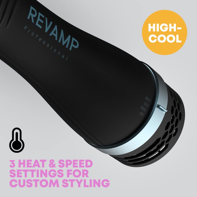 Revamp Progloss Perfect Blow Dry Volume Styler - Ceramic Barrel Hair Dryer Brush for Wet or Dry Styling, Infused with Progloss Oils for Frizz-Free Shine - Auto-Off & 9' Swivel Cord