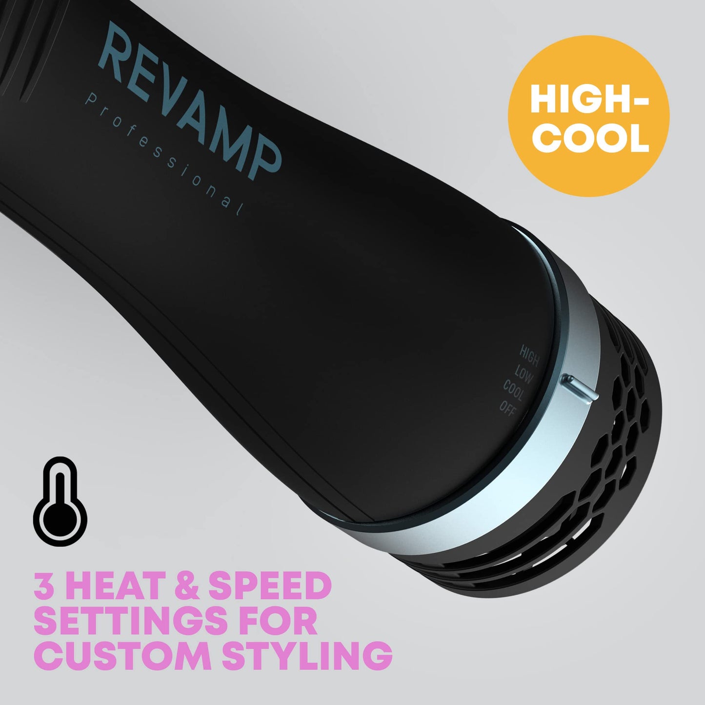 Revamp Progloss Perfect Blow Dry Volume Styler - Ceramic Barrel Hair Dryer Brush for Wet or Dry Styling, Infused with Progloss Oils for Frizz-Free Shine - Auto-Off & 9' Swivel Cord