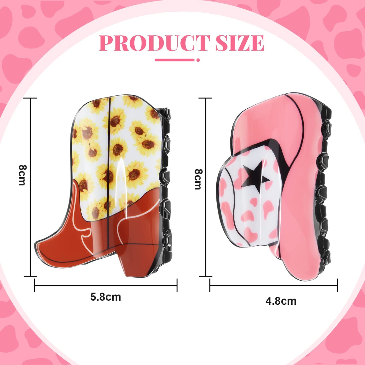 Tigeen 8 Pcs Western Cowgirl Hair Claw Clips Cow Print Sunflower Leopard Star Shark Boot Hat Nonslip Hair Clip Large Fun Cowgirl Acrylic Western Accessories Barrette Styling Clamps Gifts for Women