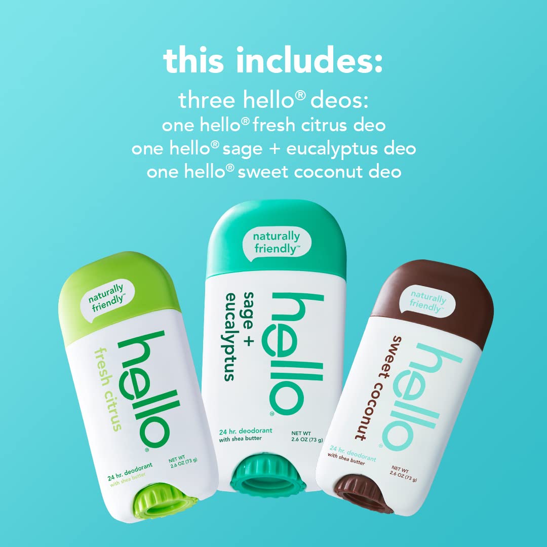 hello Deodorant Variety Pack (Sweet Coconut, Fresh Citrus, White Sage) & Unicorn Aluminum Free Deodorant for Women, Girls, Safe for Kids, Dermatologically tested, Natural Fragrance, 2 Pack