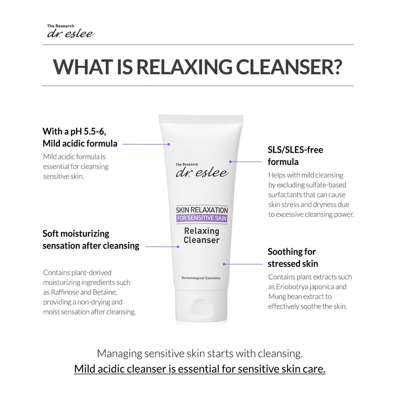 Dr Eslee Foaming Facial Relaxing Cleanser for Sensitive Skin - 150ml – Dermatological Gentle Creamy Face Wash Cleansing Foam | pH 5.5-6 Balanced Formula | Moisturizing & Soothing Korean Skin Care