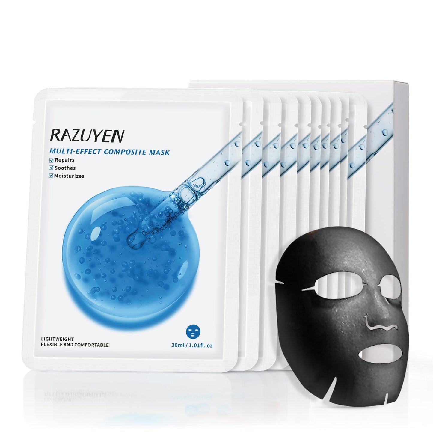 RAZUYEN Soothing Face Sheet Mask (10 Sheets), Anti-Aging, Detoxifying & Moisturizing Face Mask for Sensitive Skin with Centella Asiatica, Vitamin B5, Glass Skin Face Mask for after Microneedling