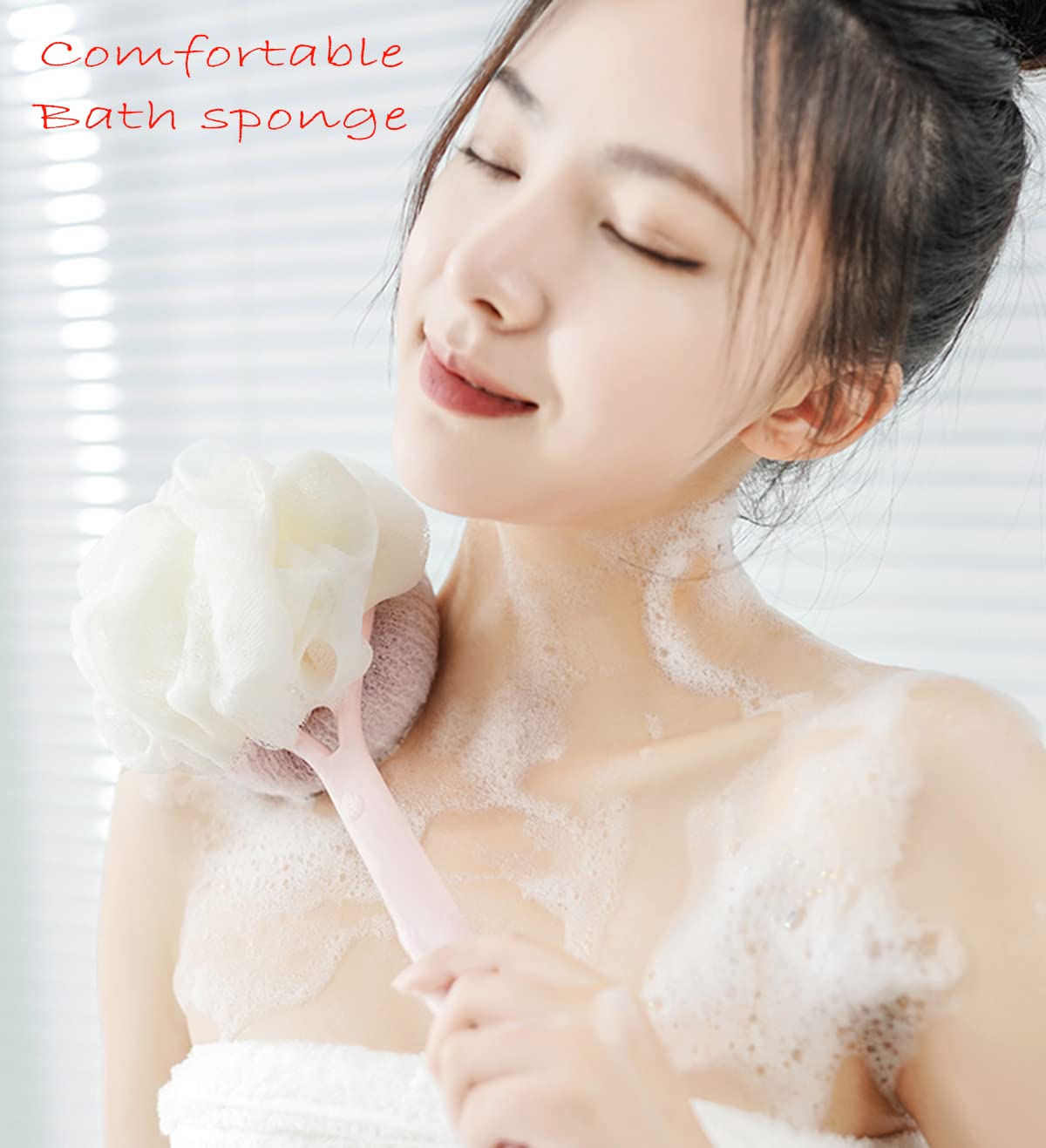 AARainbow 2 Packs Shower Body Brush with Bristles and Loofah, Back Scrubber Mesh Sponge with Curved Long Handle for Skin Exfoliating Bath, Massage Bristles Suitable for Men and Women (1Gray+1Pink)