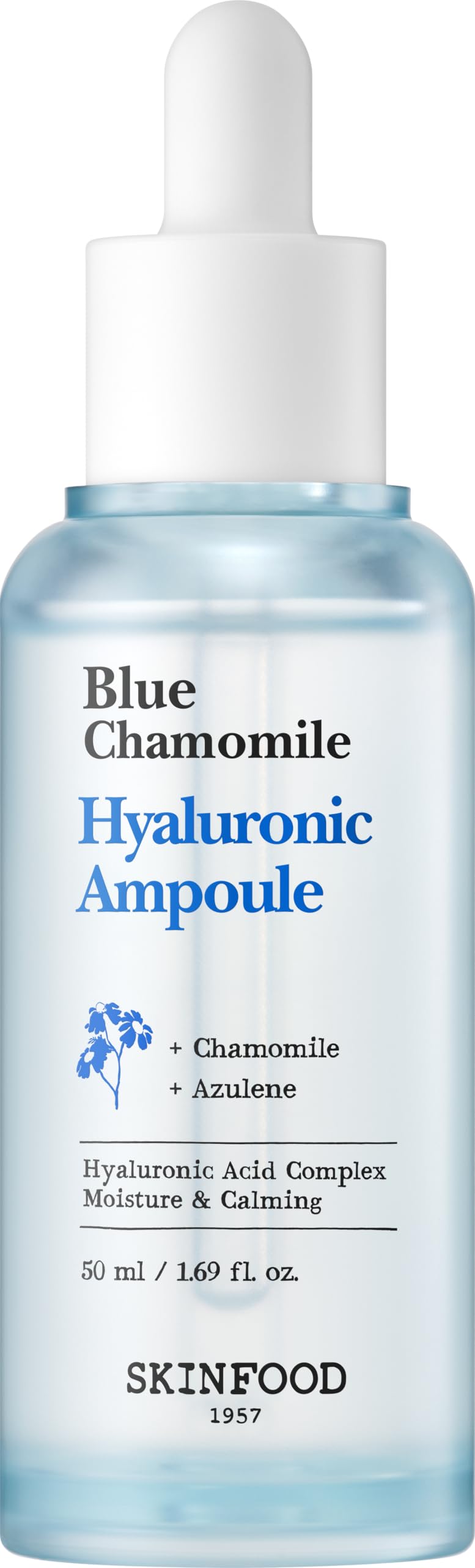 SKINFOOD Blue Chamomile Hyaluronic Ampoule, Korean Skincare Facial Serum for Soothing & Hydrating Skin, Hyaluronic Acid, Chamomile Flower Water, Calming Moisture Boost, 50ml / 1.69 fl.oz.
