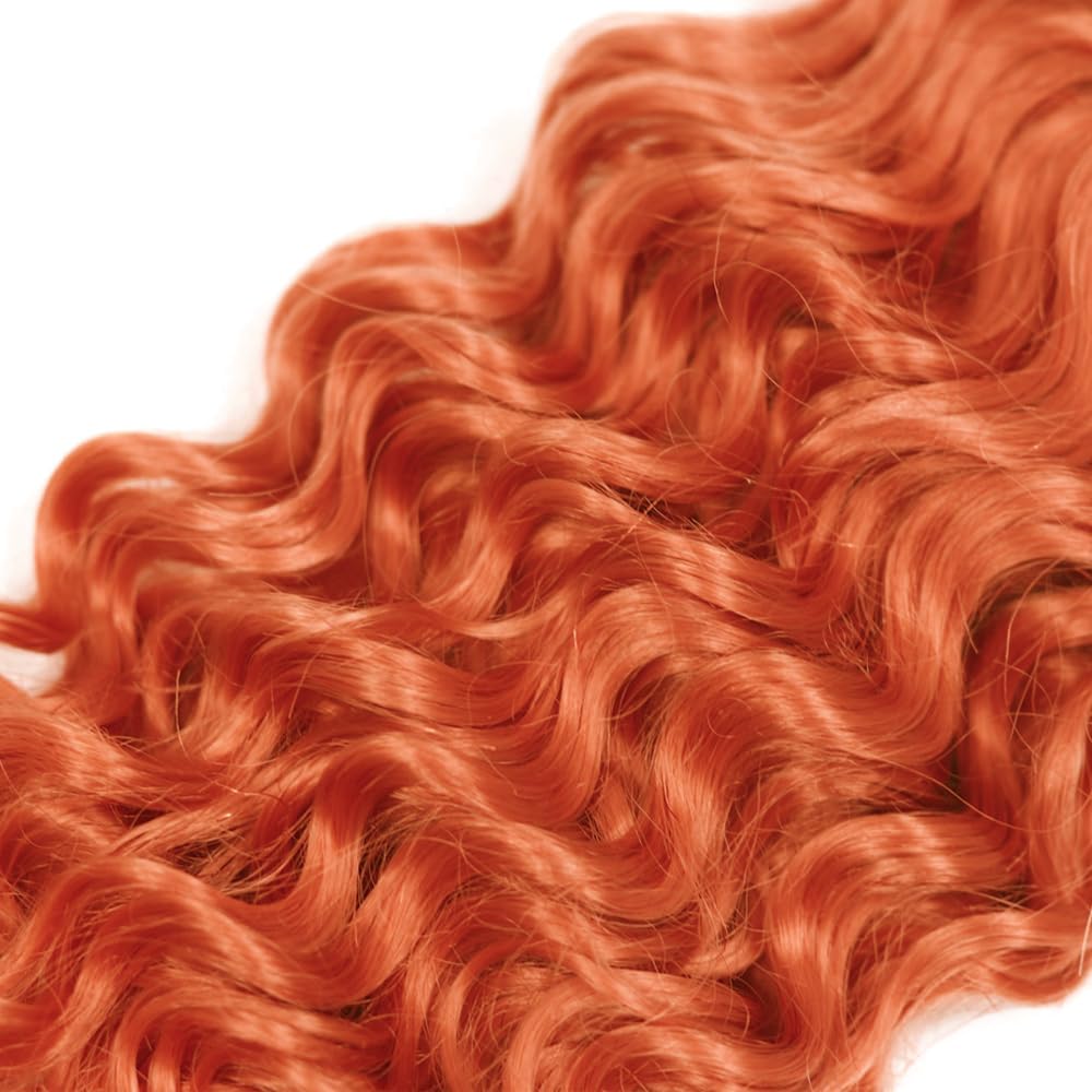 #350 Ginger Orange Bundles Human Hair Deep Wave Human Hair Bundles 12 12 12 Inch Orange Brazilian Hair 3 Bundle Unprocessed Virgin Remy Hair Extensions 50 Gram Per Bundle