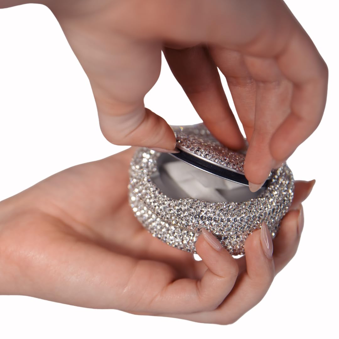 Bedazzled Metal Zyn Can | Divine Dose Rhinestone Metal Pouch Holder | Dual Compartment Aluminum Zyn Storage Tin | Lidden Container Storage Snus Can, Gift for Her (Silver)