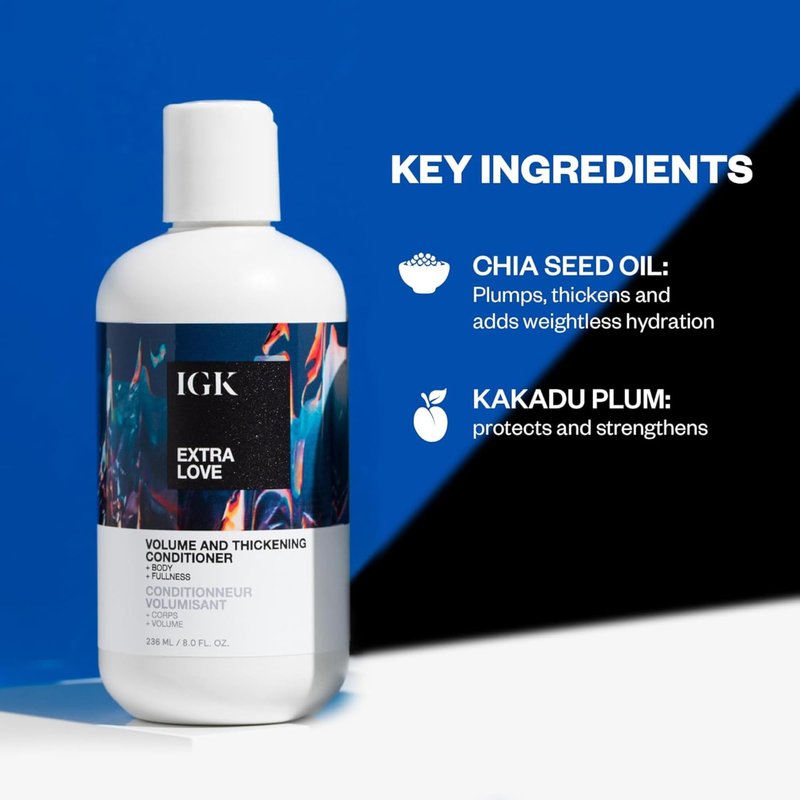 IGK EXTRA LOVE Volume & Thickening Conditioner | Adds Volume, Hydrates + Detangles While Supporting Hair Health | Vegan + Cruelty Free | 8oz