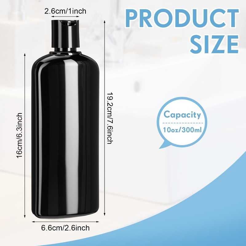 Domensi 24 Pcs Plastic Bottle Squeeze Containers with Disc Cap Travel Bottles Reusable Empty Toiletries Shampoo Containers Refillable Travel bottles for Shampoo Lotions (10oz,Pure Black)