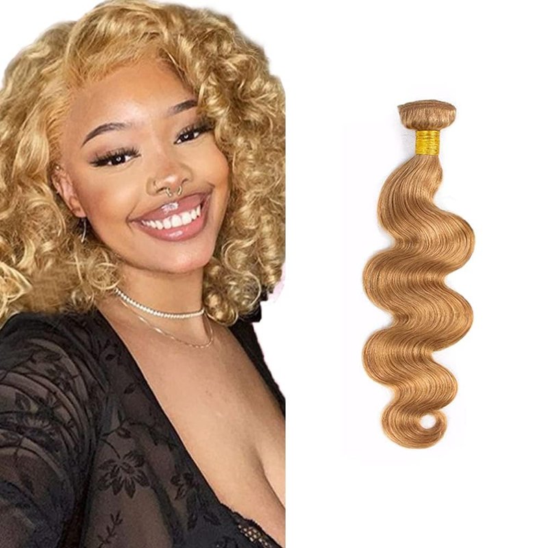 Body Wave Hair Extensions - Honey Blonde Brazilian Virgin Human Hair Bundle | 12 Inch, 50g