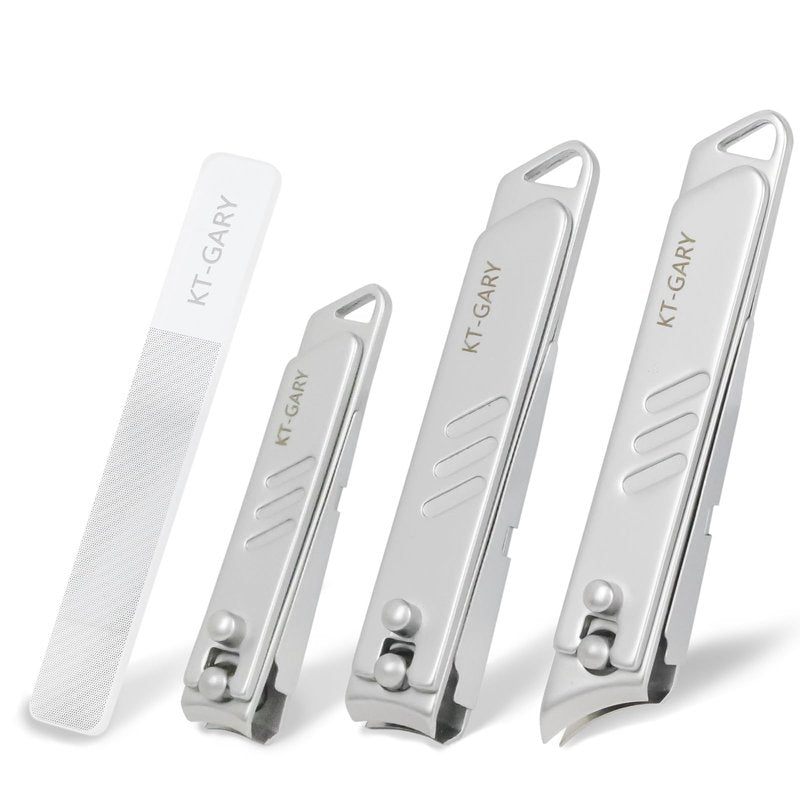 KT-GARY Nail Clippers Set,4pcs Anti Splash Nail Clippers with Nail File,Professional Stainless Steel Finger&Toenail Clippers Nail Cutter for Men& Women
