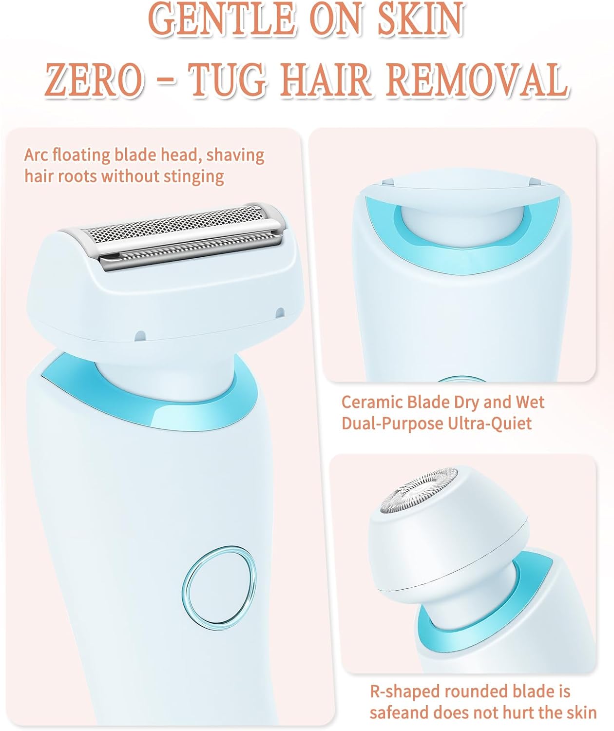 Bikini Trimmer for Women - Dual Head IPX7 Waterproof Electric Razor | Painless Cordless Shaver for Pubic Hair, Face & Legs (Blue)