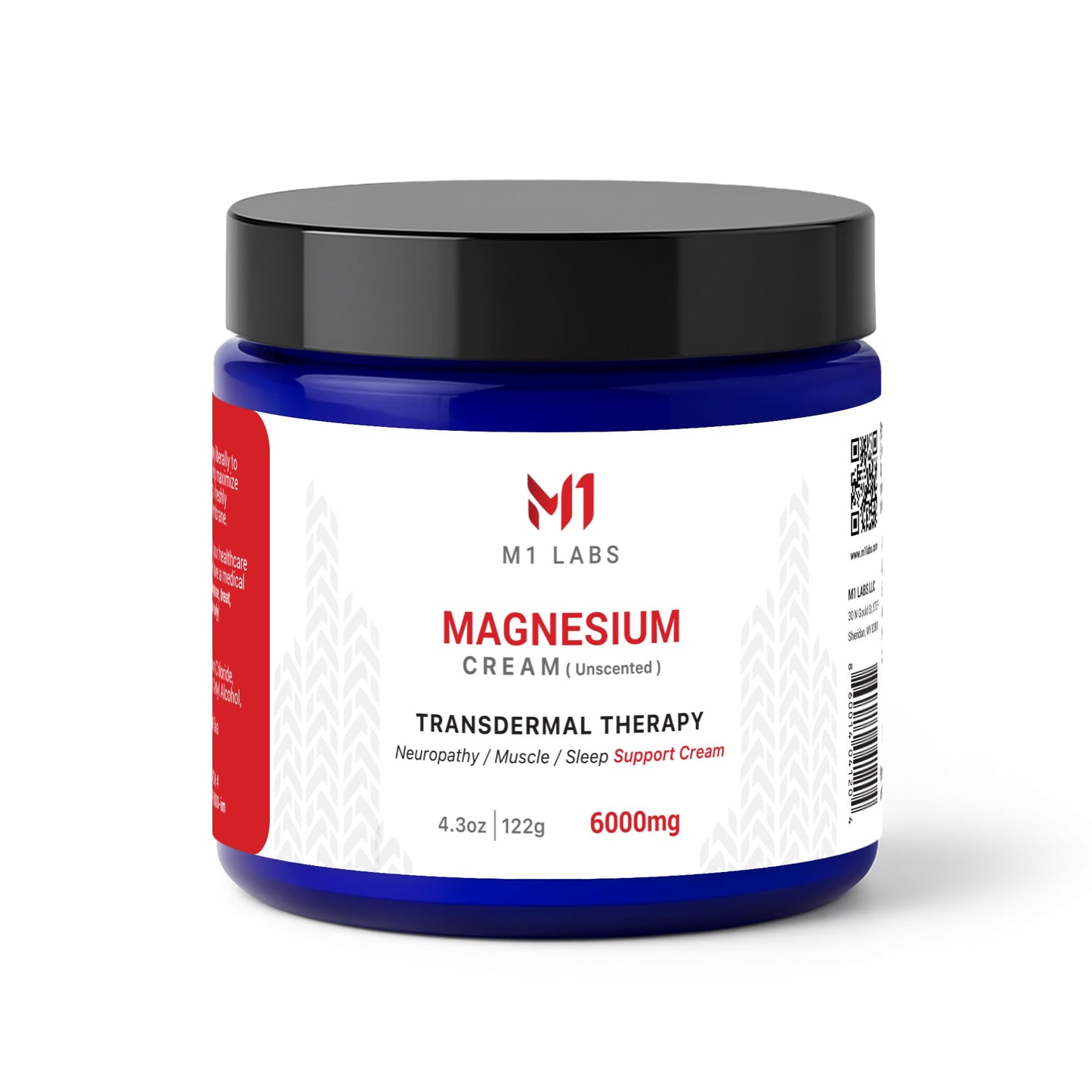 M1 Labs 6000mg Magnesium Topical Cream – 4.3 oz Unscented & Fast-Absorbing Magnesium Chloride Cream for Neuropathy, Muscle & Sleep Support – Paraben-Free, Non-GMO for Relaxation, Support & Hydration