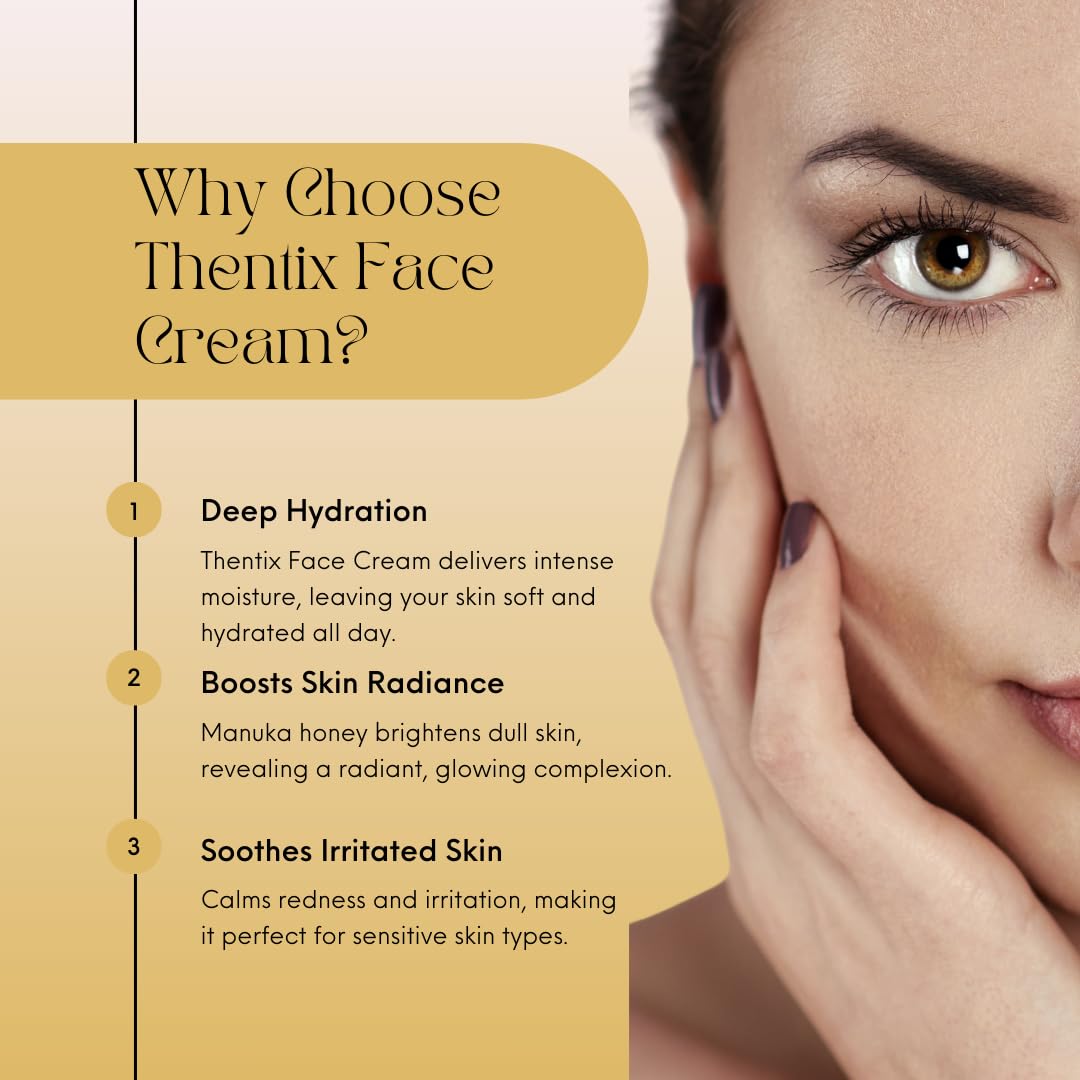 Thentix Face Cream with Manuka Honey, Moisturizer for Dry, Sensitive Skin, 2oz, Suitable for Women & Men
