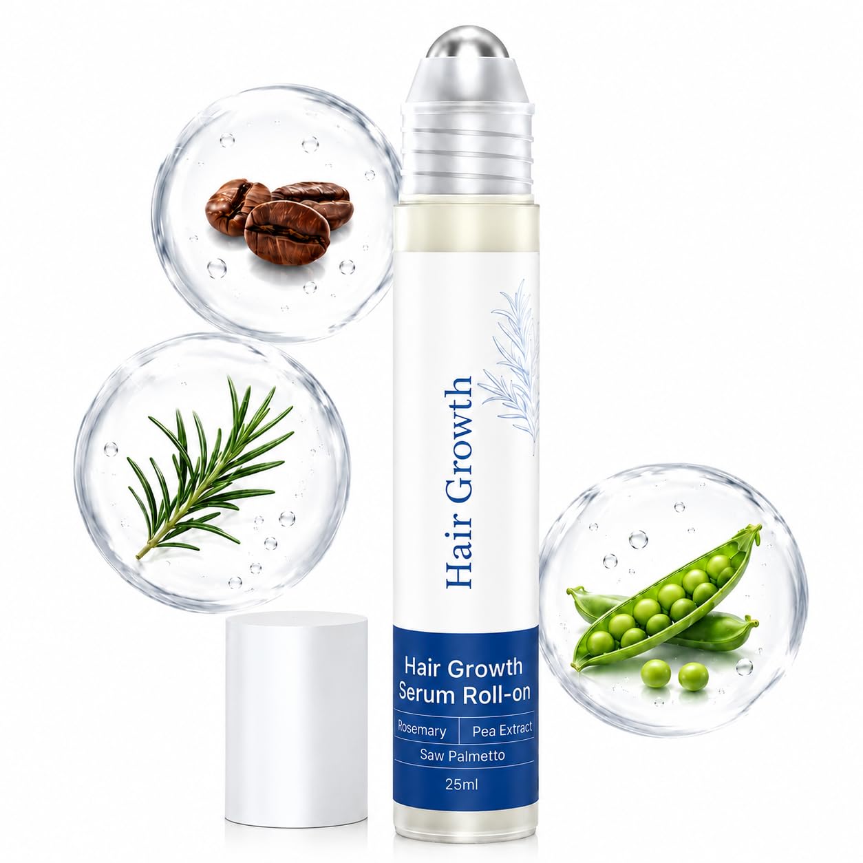 Gluvelessia Hair Growth Serum Roll On with Rosemary，Helps Support Thicker, Fuller Hair Appearance，Clean, Non-Greasy Hair Loss Support for Men & Women，Rosemary，0.84 Fl Oz (Pack of 1)