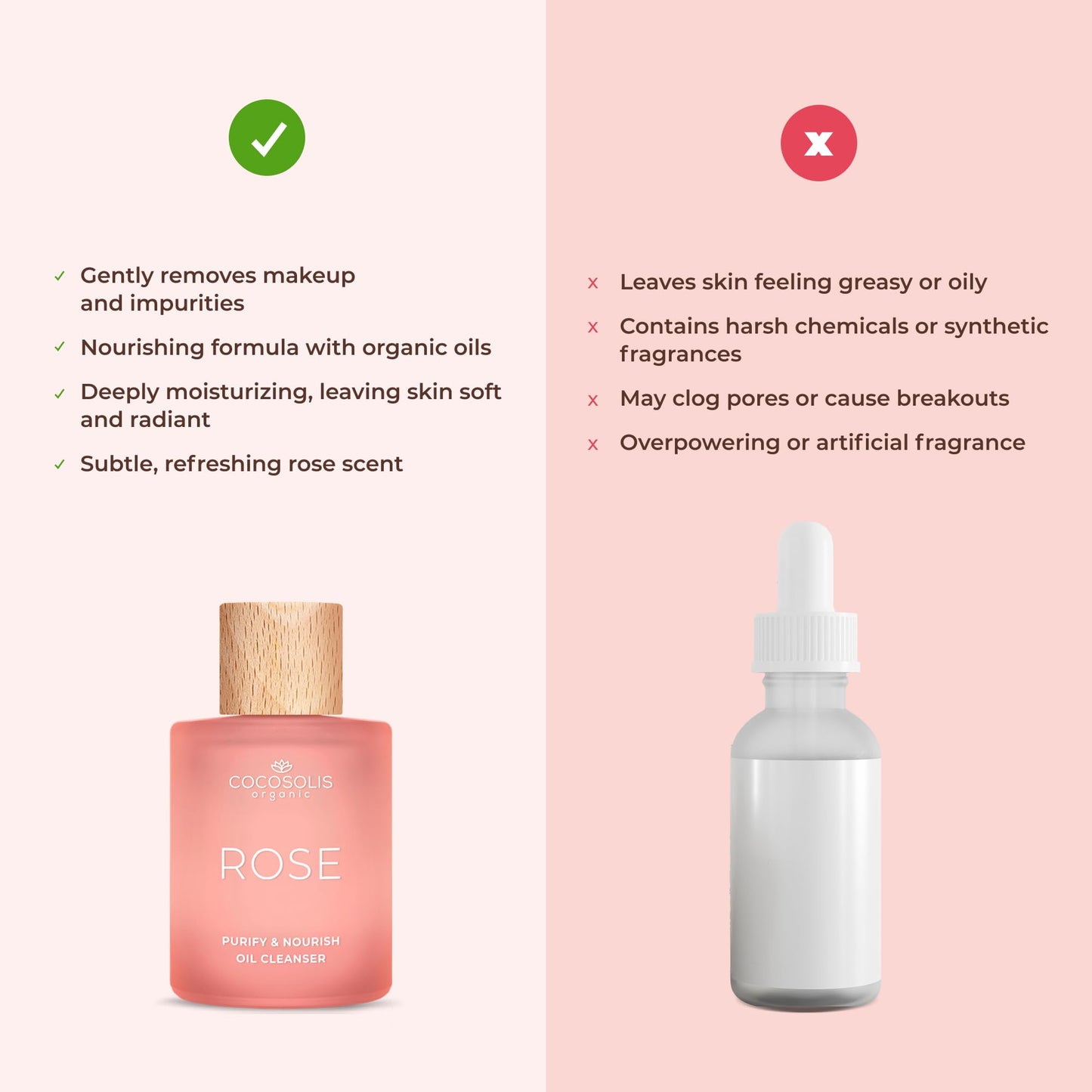 COCOSOLIS ROSE Purify & Nourish Oil Cleanser, moisturizing cleansing oil and make-up remover, vegan, with rose extract and vitamin E
