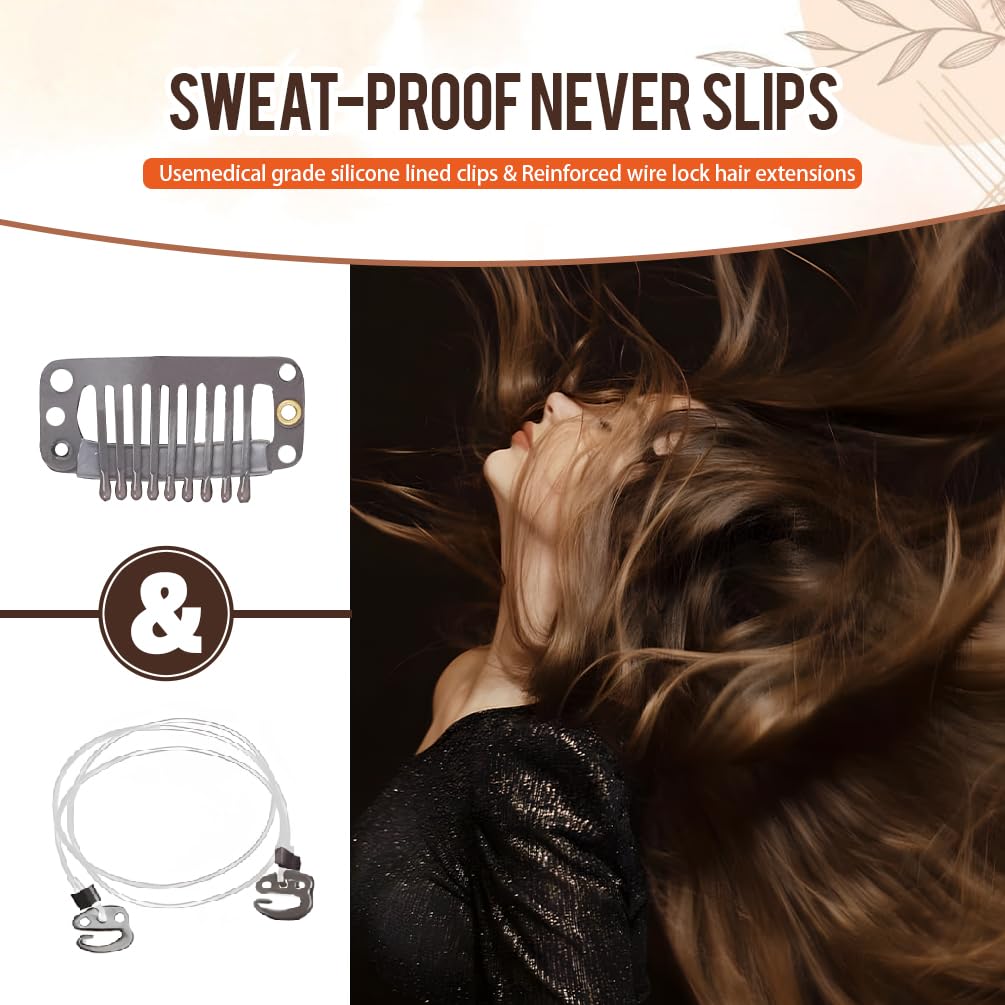 Invisible Wire Hair Extensions - 12 Inch 70G Real Human Hair | Light Blonde Highlighted Clip-Ins, 100% Remy Quality