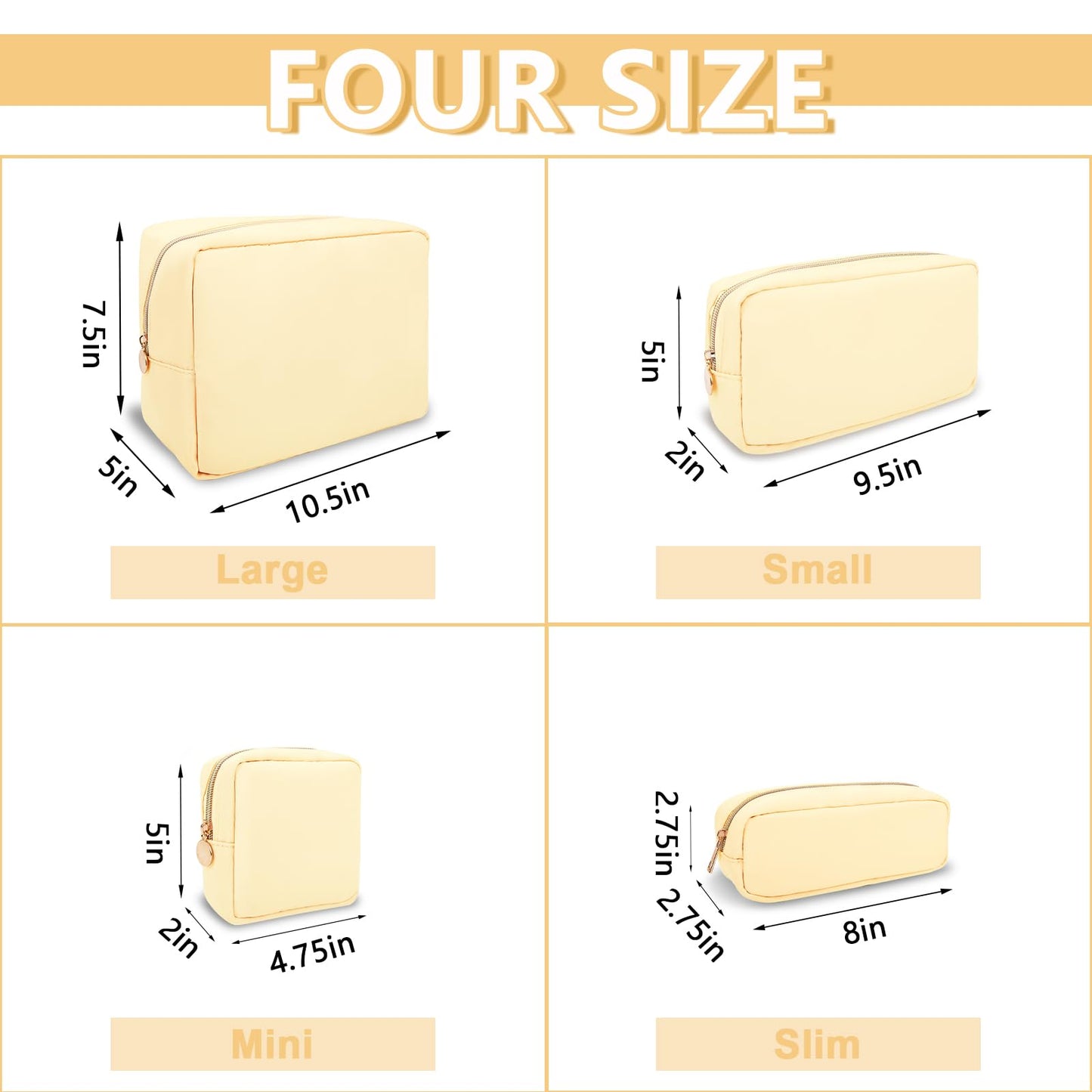 UIXIZQ Large Makeup Bag Pouch,Nylon Women Travel Toiletry Storage Bag Preppy Cosmetic Bag for Girls,Big Makeup Organizer Bag Cute Zipper Pouch Skincare Bag for Sport Work Gift(Large-Sand)