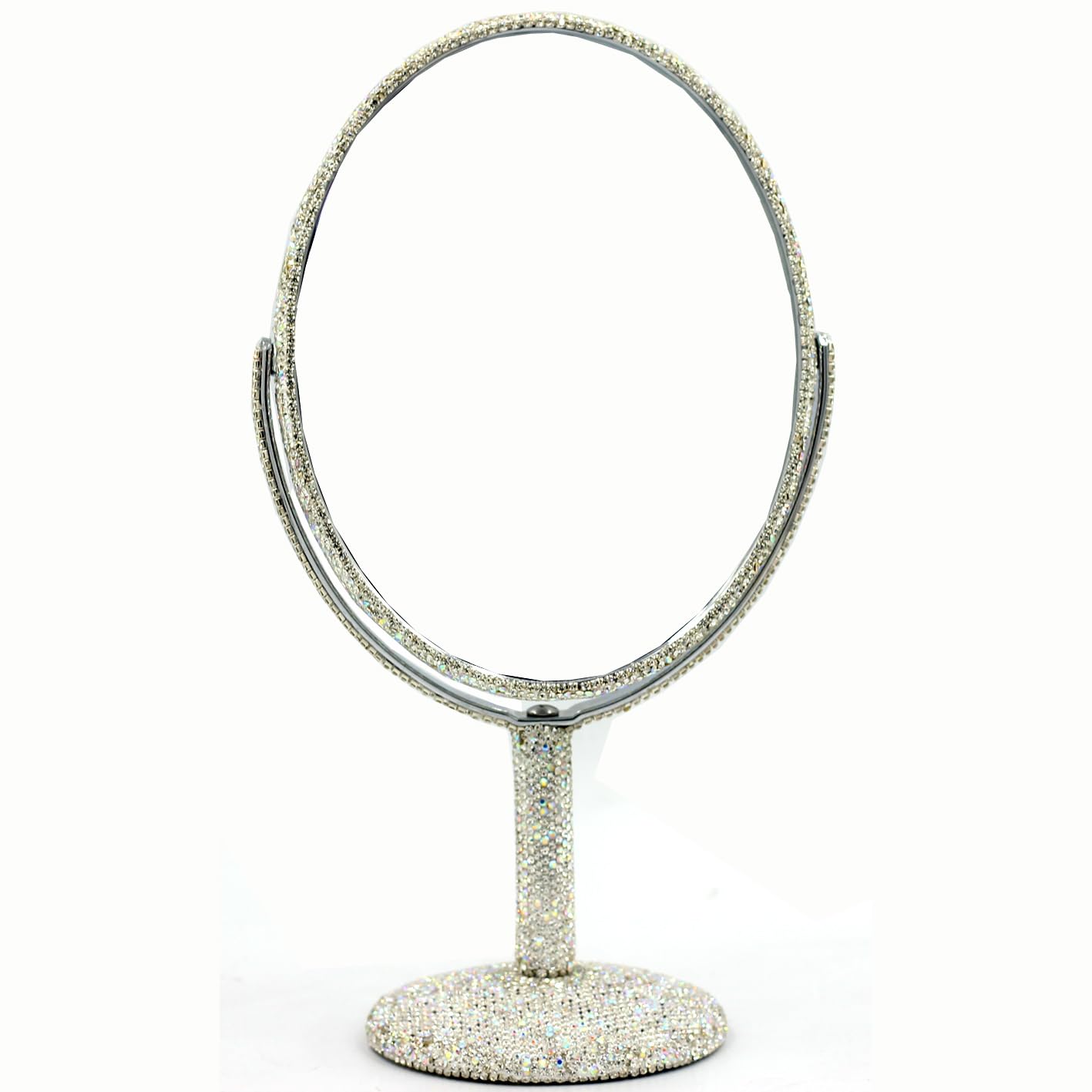 Bestbling Bling Bling 6-Inch Double-Sided Tabletop Makeup Mirror, Oval Metal Makeup Mirror with 1:2 Magnifying Mirror, Rotating Mirror for Vanity (Silver)