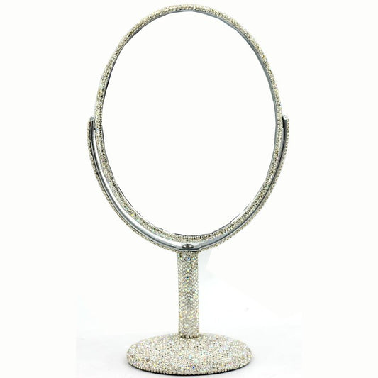 Bestbling Bling Bling 6-Inch Double-Sided Tabletop Makeup Mirror, Oval Metal Makeup Mirror with 1:2 Magnifying Mirror, Rotating Mirror for Vanity (Silver)