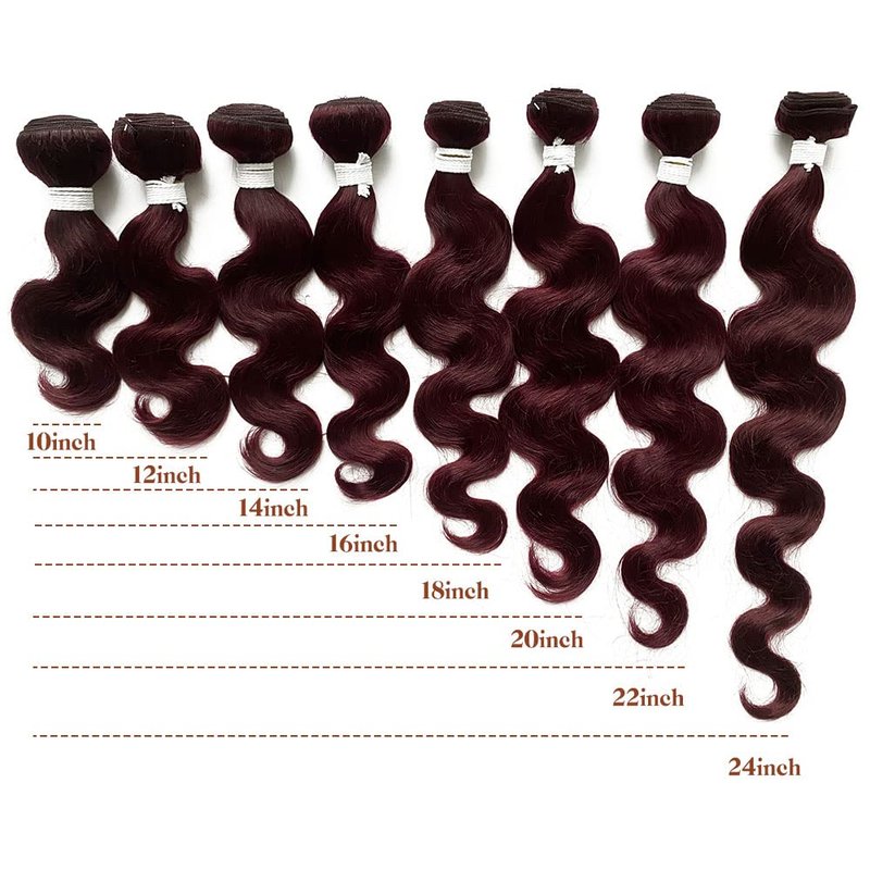 REMY HAIR Body Wave Human Hair Bundles 99J Burgundy Bundles 1 Bundle 16 Inches 100% Human Hair Double Weft Extension Hair