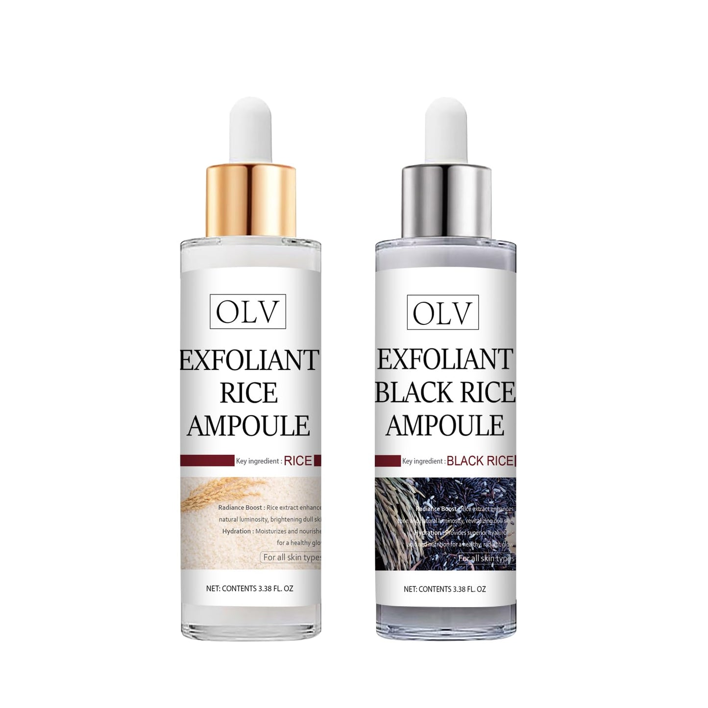 2 Pcs Peel Shot Glow Rice Ampoule Duo – White & Black Rice Exfoliant for All Skin Types Gentle Peel & Deep Hydration Dead Skin Cells Remover