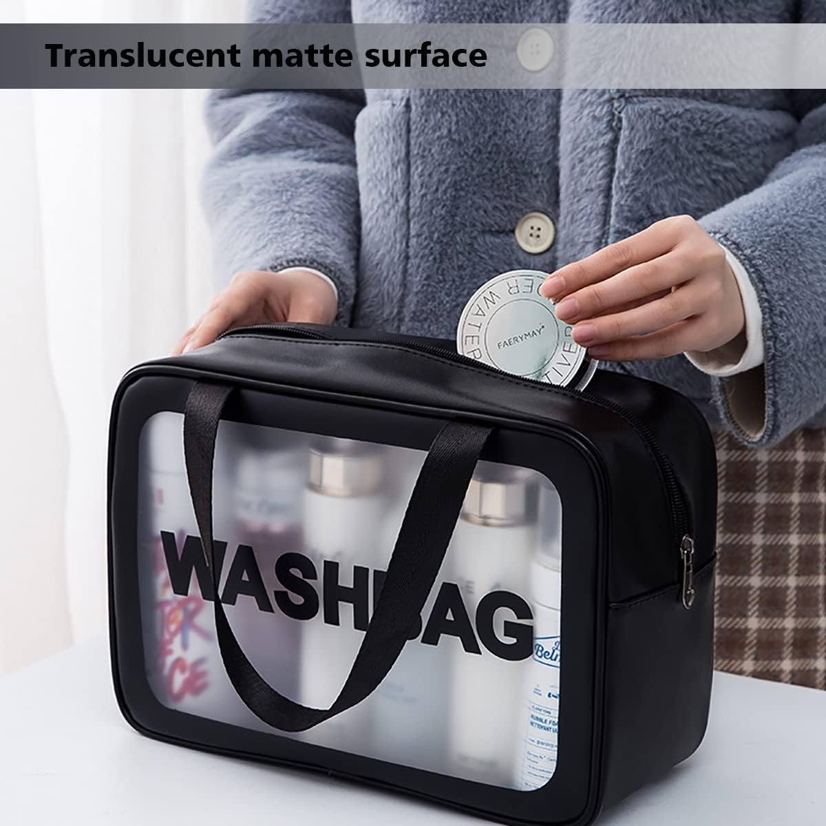 DAPOWER Travel Toiletry Bag Set - Matte Translucent Makeup Organizer for Men & Women | 4 PCS, Black