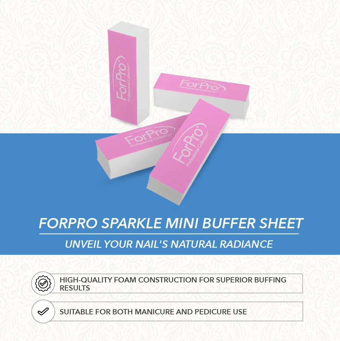 Sparkle Mini Buffer Sheets - Pre-Cut Double-Sided Nail Buffers, 39-Count Pack of 6, 400/4000 Grit, Pink & White