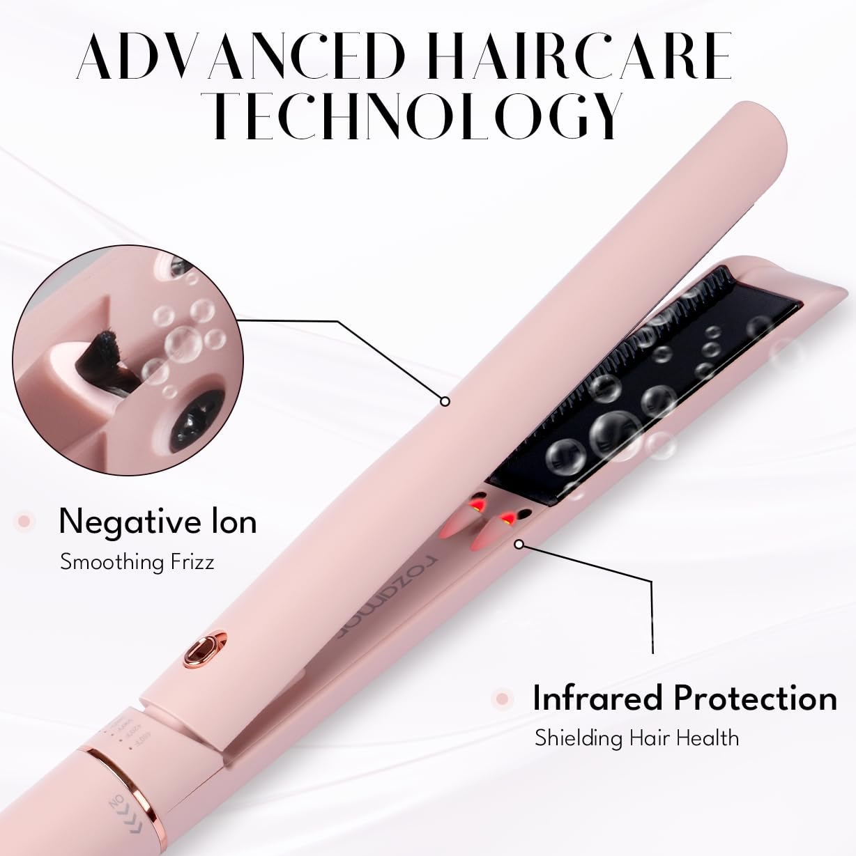 Rozamor Hair Straightener and Curler 2-in-1, Pink Titanium Flat Iron,1 Inch Anti-Scald Styler Infrared Negative Ions, Long-Lasting Hairstyles, Dual Voltage