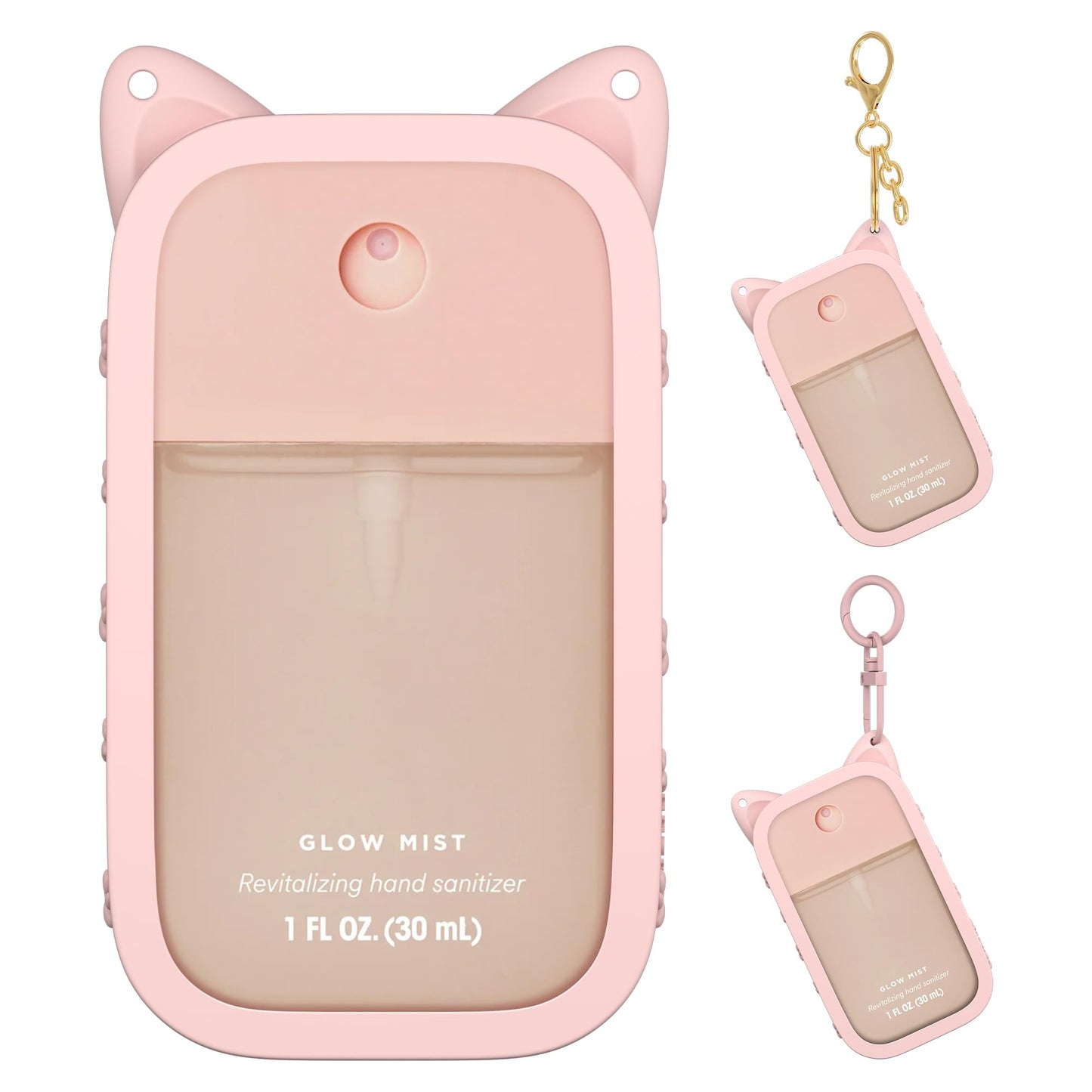 Sonnorel 1 Pack Silicone Case Compatible with Touchland Hand Sanitizer Spray (Fit for 1 FL OZ/30 mL Ver), Portable keychain Cute Color Ears (Pink)